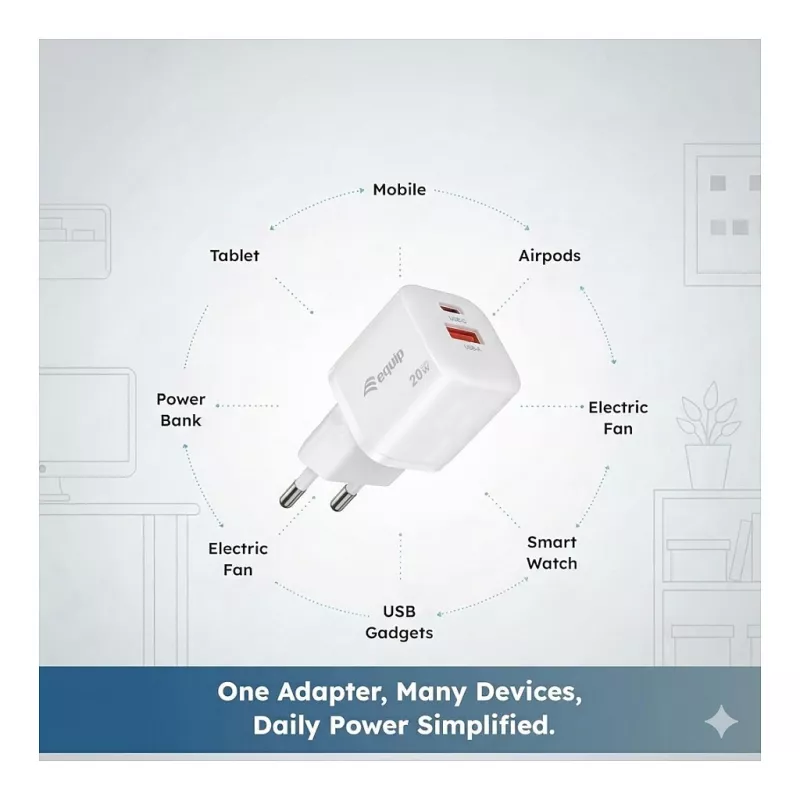 Equip 245526 caricabatterie da parete 2 porte USB-C PD3.0 / USB-A GaN 20W, bianco