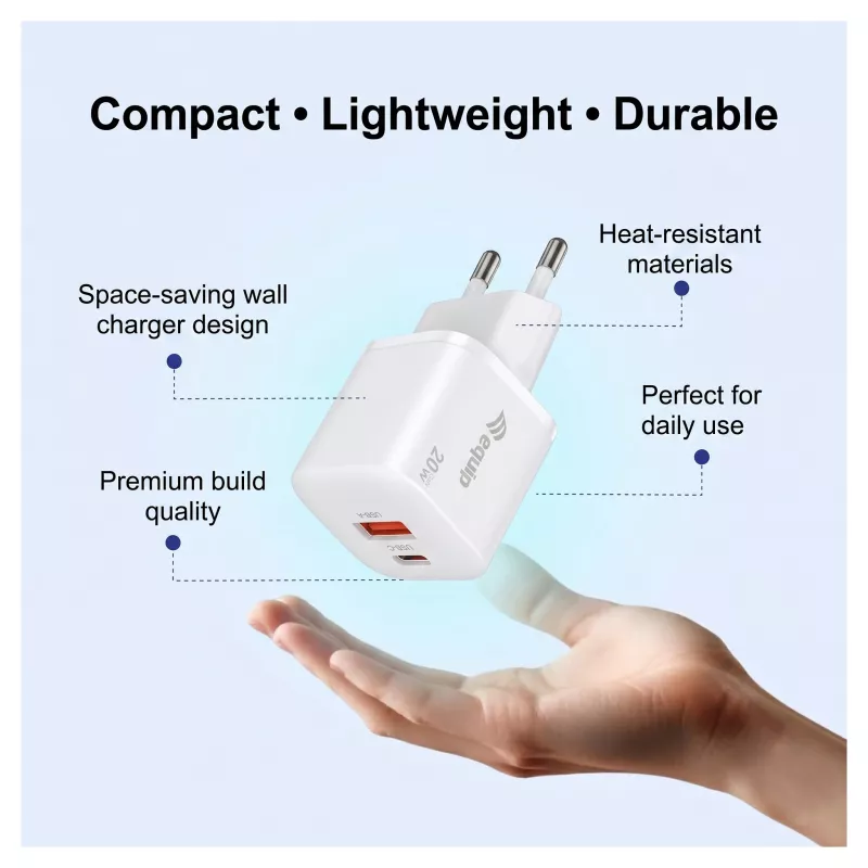 Equip 245526 caricabatterie da parete 2 porte USB-C PD3.0 / USB-A GaN 20W, bianco