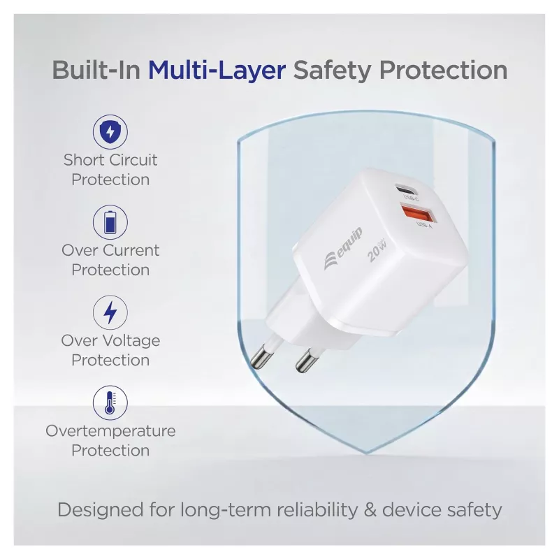 Equip 245526 caricabatterie da parete 2 porte USB-C PD3.0 / USB-A GaN 20W, bianco