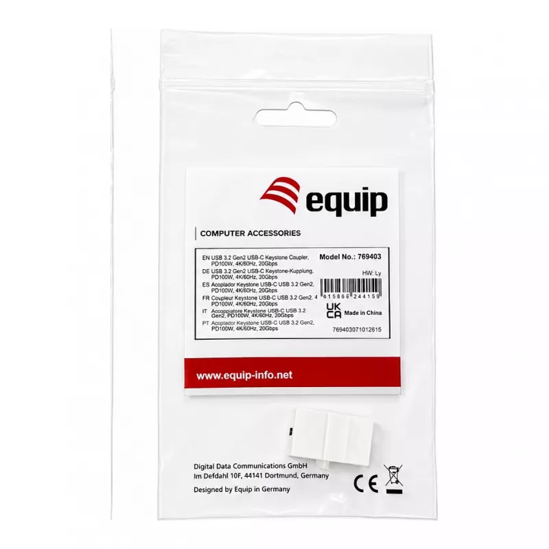 Equip Keystone Coupler USB 3.2 Gen 2 USB-C a USB-C femmina a femmina, bianco