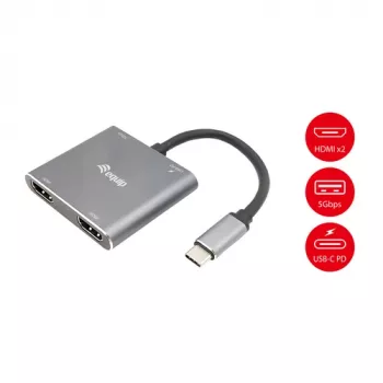 Adattatore USB-C 4 in 1 dual HDMI EQUIP con 100W PD, 4K MST, alluminio