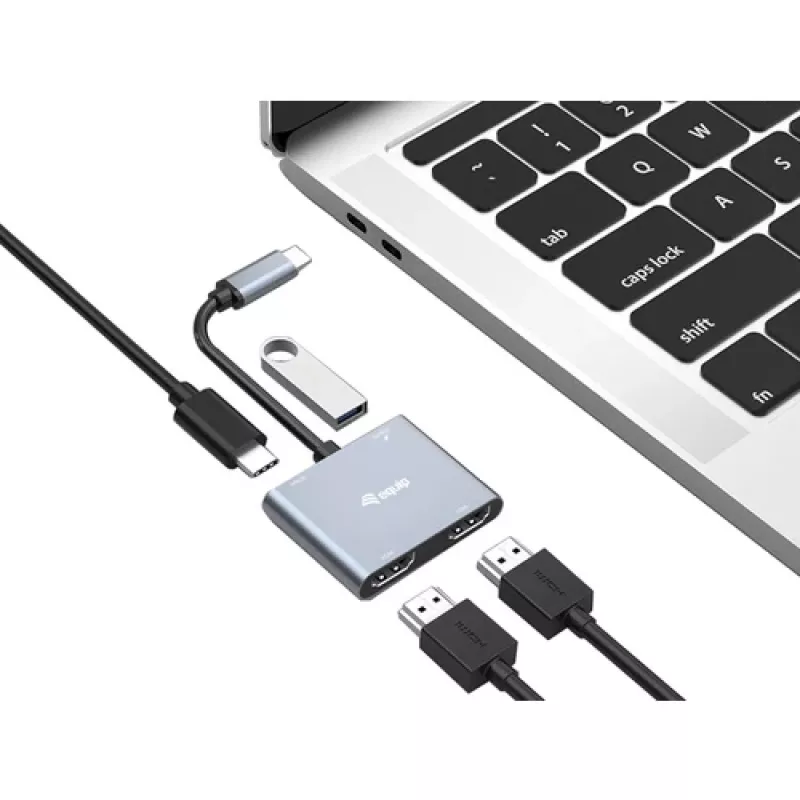 Adattatore USB-C 4 in 1 dual HDMI EQUIP con 100W PD, 4K MST, alluminio