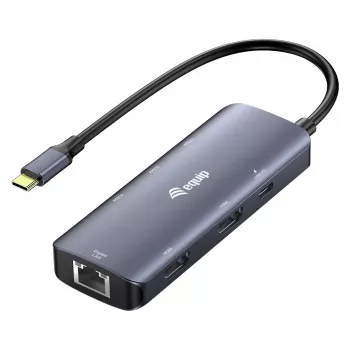 EQUIP adattatore multiporta USB-C con 2x HDMI, RJ45, 2x USB-A, USB-C PD 100W, grigio