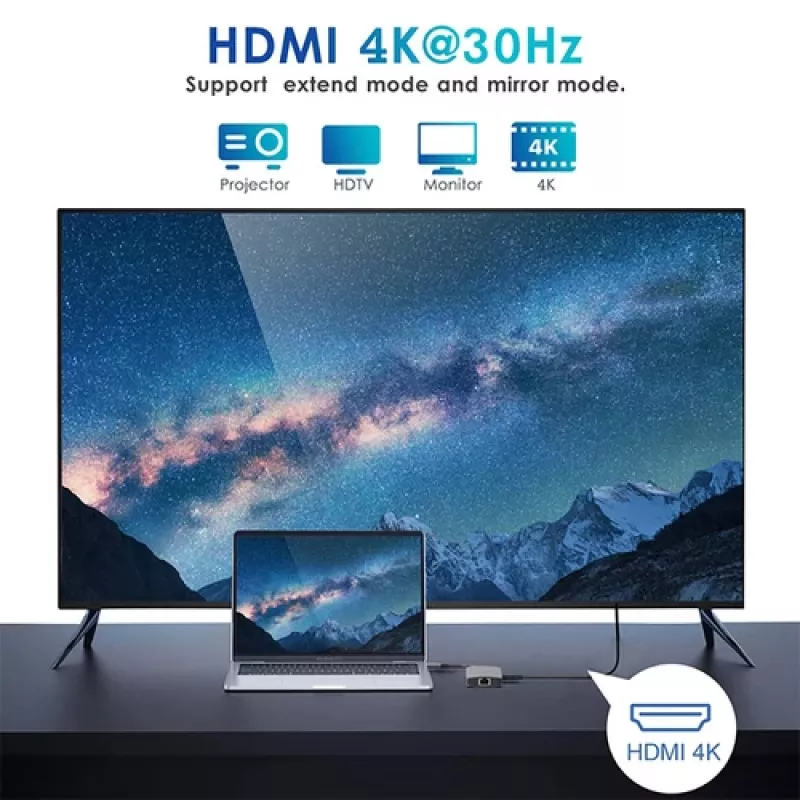 EQUIP adattatore multiporta USB-C con 2x HDMI, RJ45, 2x USB-A, USB-C PD 100W, grigio