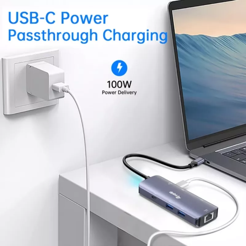EQUIP adattatore multiporta USB-C con 2x HDMI, RJ45, 2x USB-A, USB-C PD 100W, grigio