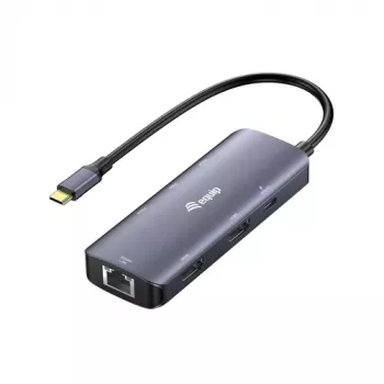 EQUIP adattatore multiporta USB-C con 2x HDMI, RJ45, 2x USB-A, USB-C PD 100W, grigio