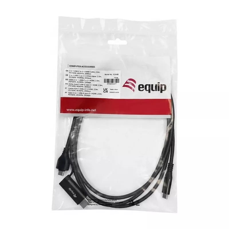 EQUIP adattatore USB-C a USB-C + HDMI con 100W PD, 4K/60Hz, alluminio