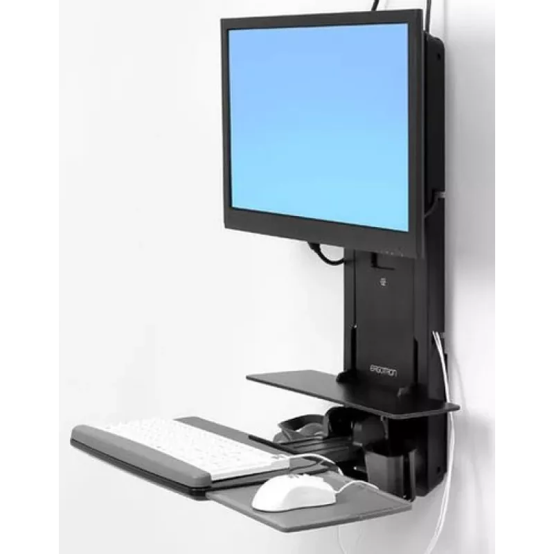 Ergotron Sit-Stand Vertical Lift, Patient Room - kit di montaggio (poggiapolsi, supporto mouse, guida verticale regolabile, supporto lettore barcode, ripiano tastiera, braccio monitor, ripiano mouse estraibile)