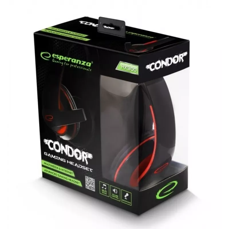 Esperanza EGH300R Cuffie gaming con filo con microfono ad archetto omnidirezionale, nero/rosso