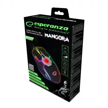 Esperanza EGM701 Mangora mouse da gaming con filo 8D, illuminazione RGB, 7200 DPI, sensore ottico, 6 tasti, cavo intrecciato, per destrimani, nero