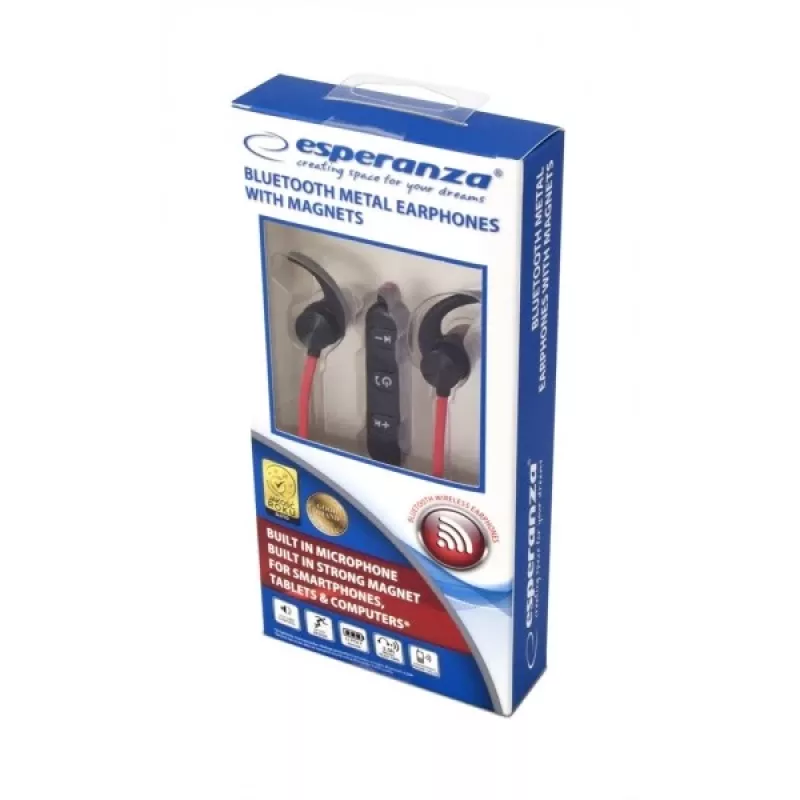 Esperanza EH186K cuffie sportive in-ear neckband Bluetooth senza filo con microfono, nero/rosso