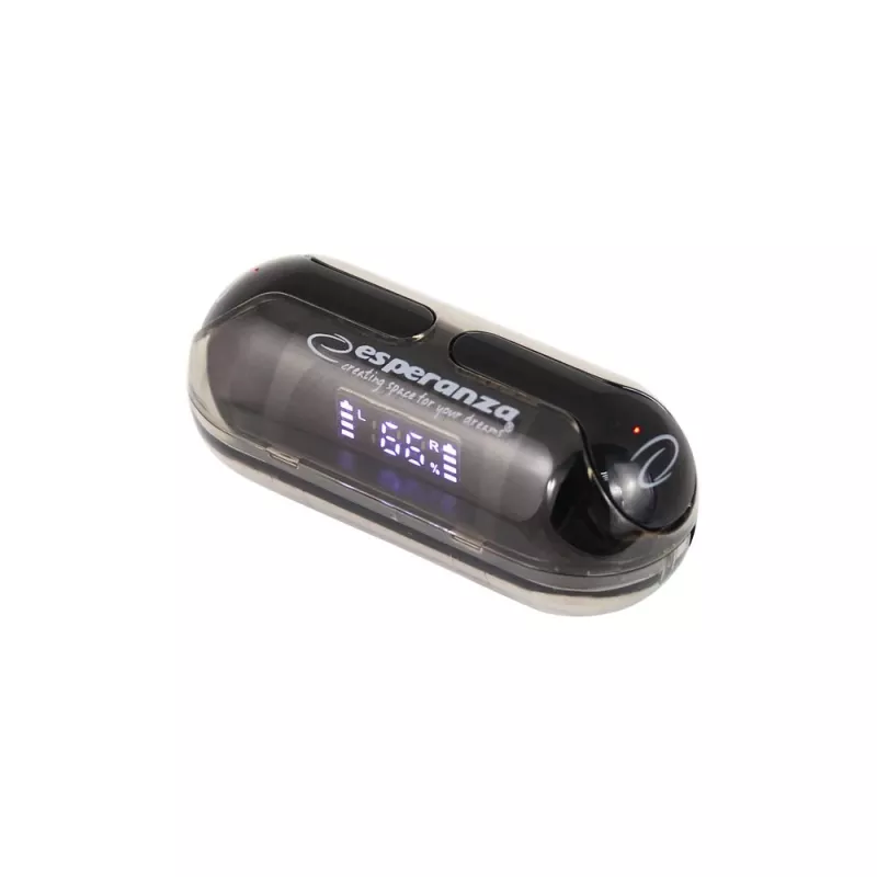 Esperanza EH239K Cuffie in-ear True Wireless Stereo Bluetooth con custodia di ricarica, controllo touch, microfono integrato, nero