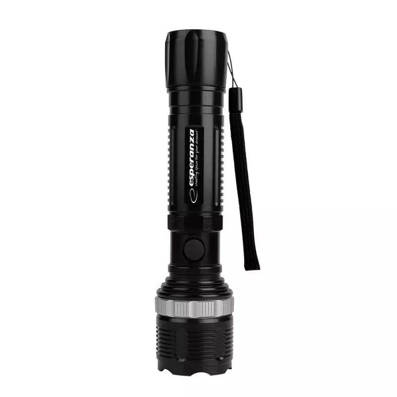 Esperanza Epione L torcia a mano nera LED, 80 lm, fascio 100 m, alluminio, resistente agli schizzi
