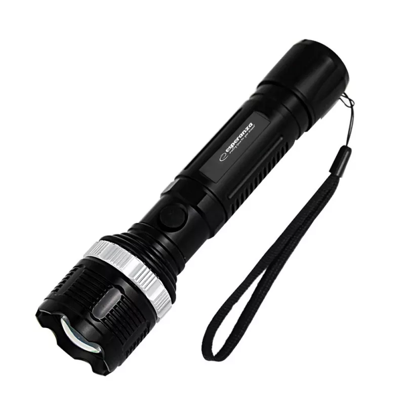 Esperanza Epione L torcia a mano nera LED, 80 lm, fascio 100 m, alluminio, resistente agli schizzi