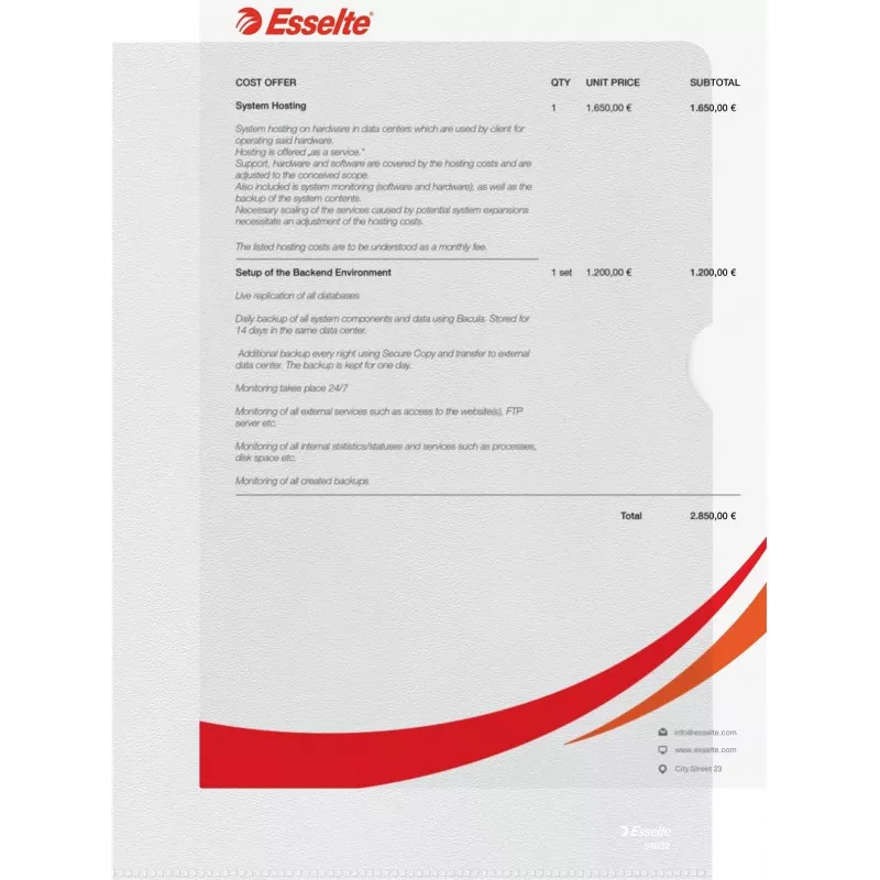 Esselte Custodie per documenti standard A4, polipropilene, goffrato, 0,12 mm, aperte sopra e lateralmente, a prova di documento, con tacca per il pollice, confezione da 100 54832