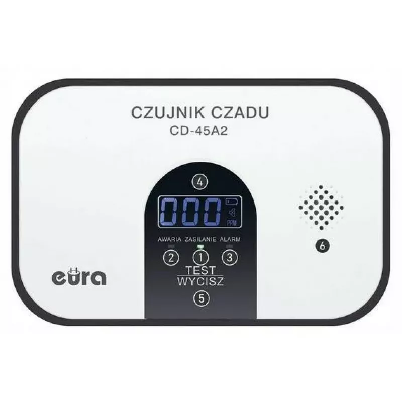 EURA CD-45A2 rilevatore di monossido di carbonio autonomo, a batteria, display LCD