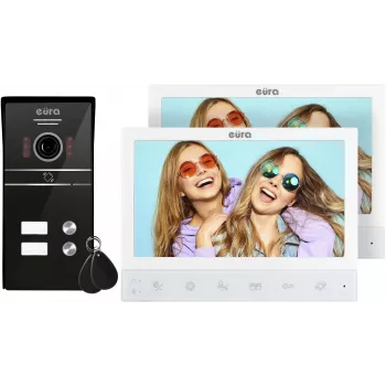 EURA VDP-80C5 videocitofono dual-family, bianco, 2x LCD 7 pollici, FHD, telecamera 1080p, lettore RFID, montaggio a parete