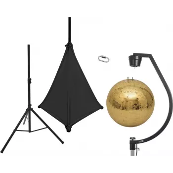 EUROLITE Set sfera a specchio oro 50cm con statua e copertura stretch nera 20000707