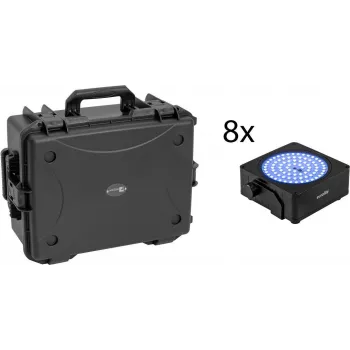 EUROLITE Set 8x AKKU IP Flat Light SMD RGBW IP65 Nero + valigia in plastica con trolley