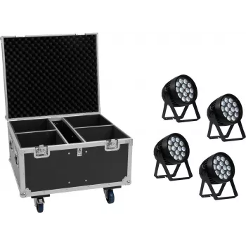 EUROLITE set 4x AKKU IP PAR 14 HCL QuickDMX + flightcase IP65 set illuminazione da palco