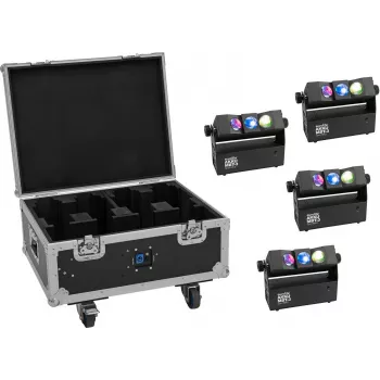 EUROLITE Set 4x AKKU MBT-3 Spot MK2 LED Uplight + flightcase con ruote e funzione di ricarica