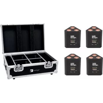EUROLITE Set 4x AKKU TL-3 QCL RGB+UV Trusslight + case con funzione di ricarica 20000854