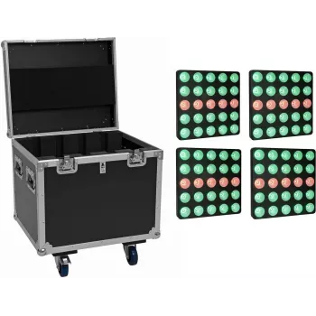 EUROLITE Set 4x LED Pixel Matrix Panel 5x5 RGB/WW + flightcase con ruote