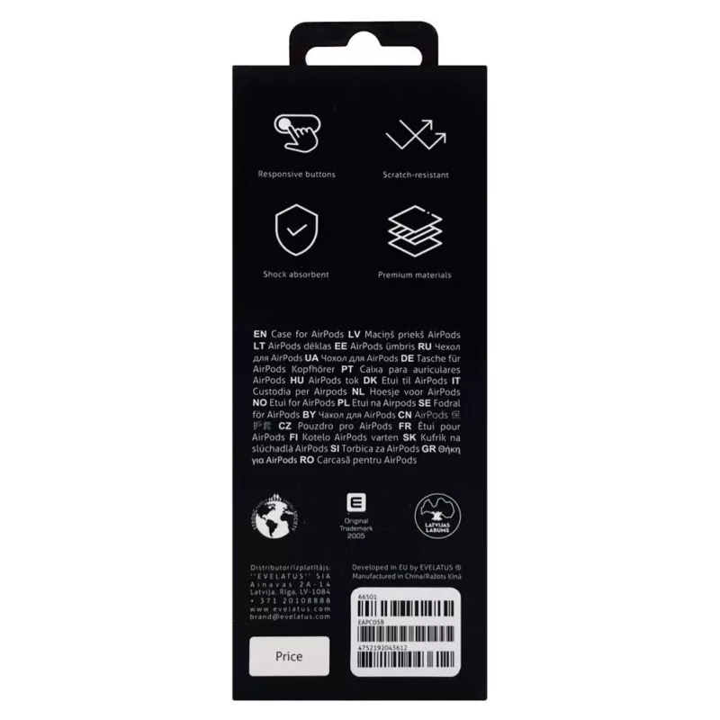 Evelatus Apple AirPods Custodia EAC05 nera
