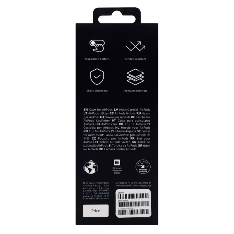 EVELATUS Custodia per Apple AirPods EAC05 bianca - custodia protettiva in silicone con moschettone
