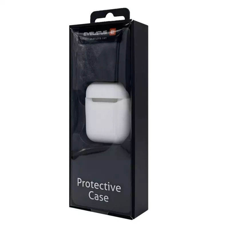 EVELATUS Custodia per Apple AirPods EAC05 bianca - custodia protettiva in silicone con moschettone