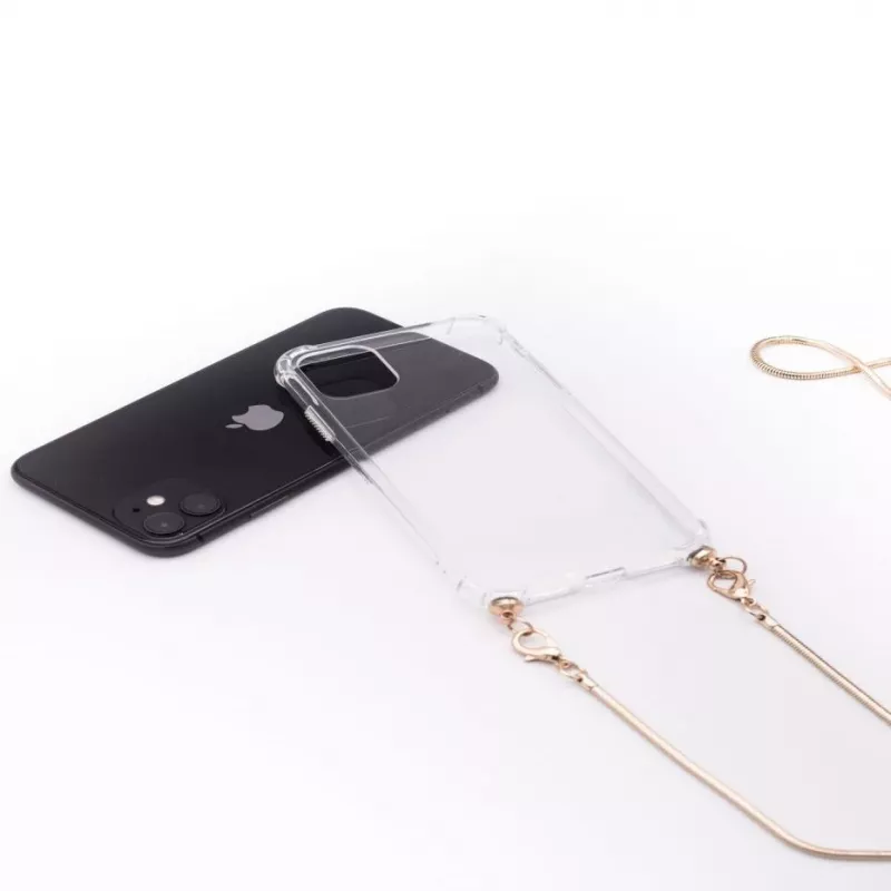 Evelatus Apple iPhone 11 Pro custodia in silicone trasparente con collana TPU oro