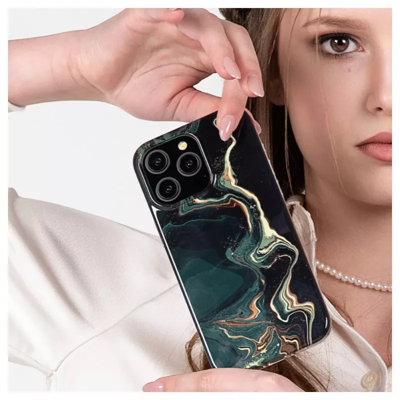 Evelatus custodia PC per Apple iPhone 15 Pro Custom Print Marble Dark Green