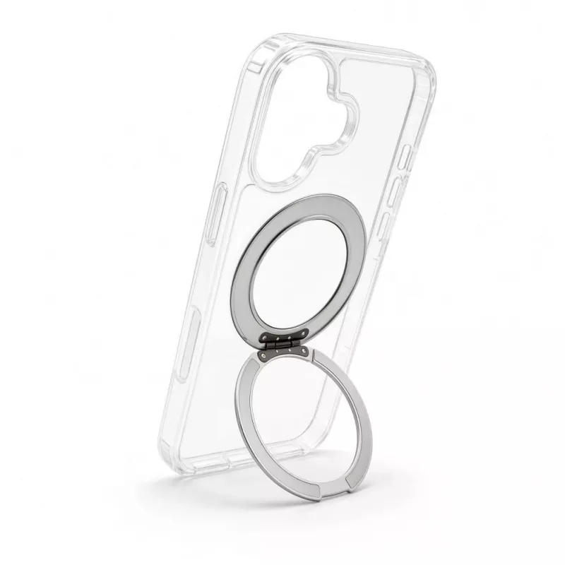 Evelatus Custodia ibrida con MagSafe PC+TPU supporto in metallo 360 per Apple iPhone 17 trasparente