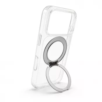 Evelatus Custodia ibrida con MagSafe PC+TPU supporto in metallo 360° per Apple iPhone 17 Pro trasparente