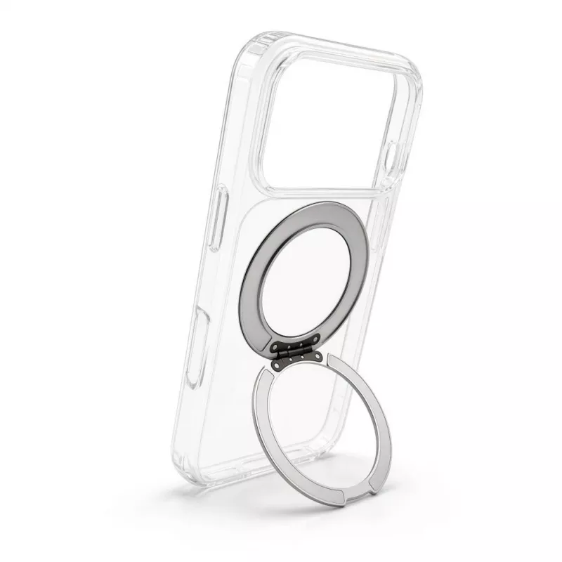 Evelatus Custodia ibrida con MagSafe PC+TPU supporto in metallo 360° per Apple iPhone 17 Pro trasparente