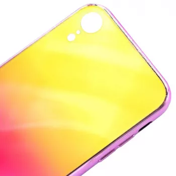Evelatus Apple iPhone XR custodia in vetro temperato antiesplosione effetto onda water ripple gradiente giallo-rosa