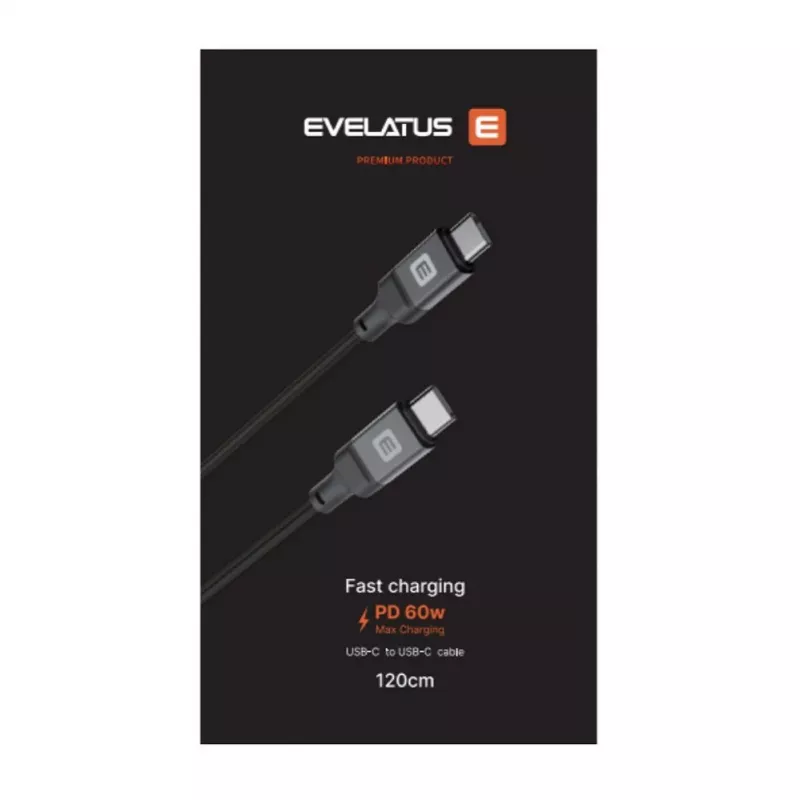 Evelatus Cavo USB-C a USB-C a spirale 1,2 m 60 W PD intrecciato Nero