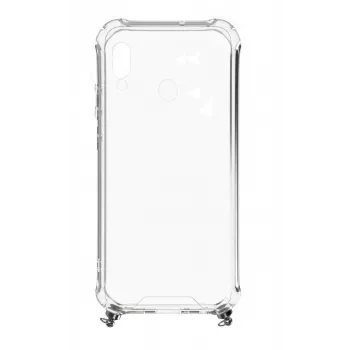 Evelatus Huawei Y7 2019 Silicone trasparente con cinturino collana TPU argento