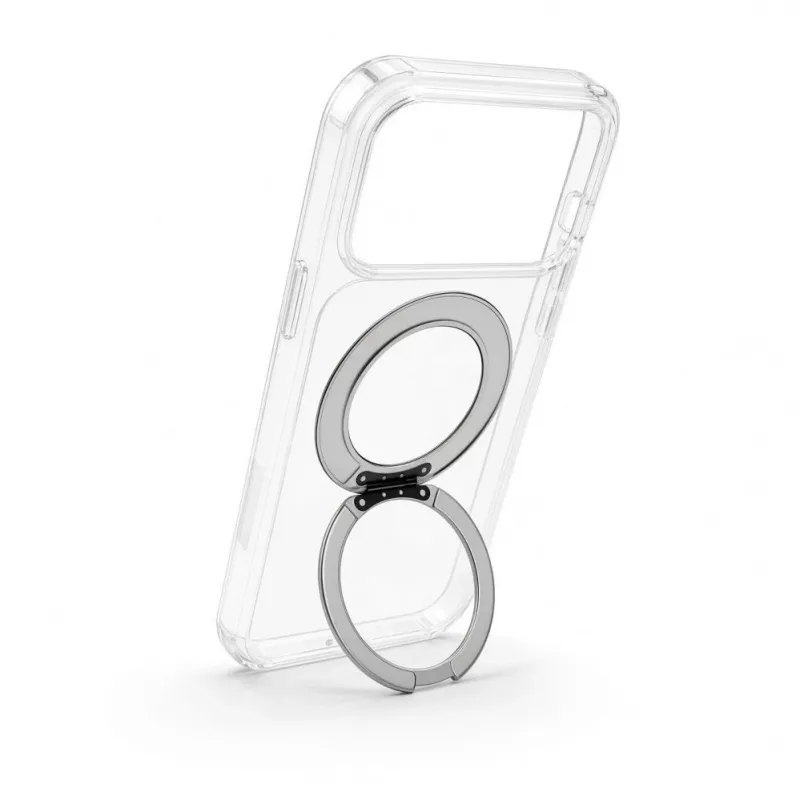 Evelatus Custodia ibrida con MagSafe e supporto in metallo 360° per iPhone 17 Pro Max, trasparente
