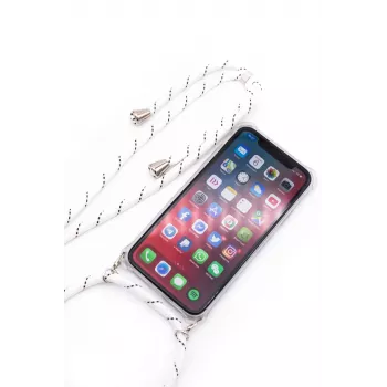 Evelatus Samsung Galaxy A10s Cover con cordino a righe bianche trasparente