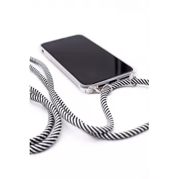 Evelatus Samsung Galaxy A50 Custodia con cordino, strisce nere, trasparente