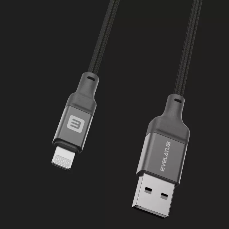 Cavo Evelatus USB-A to Lightning 1.2m (MFi11CL) alloggiamento in alluminio intrecciato nero