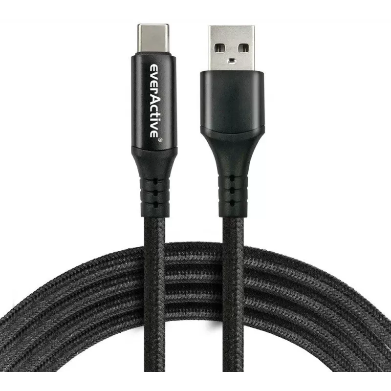 everActive CBB-1CBL cavo USB-A a USB-C intrecciato con display LCD di potenza, 1m, 3A, nero