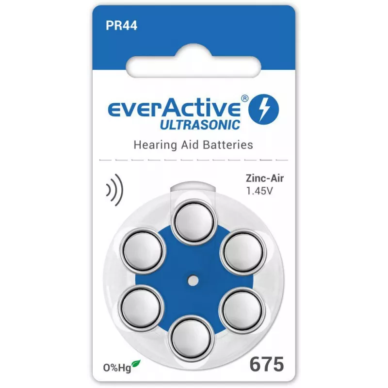 everActive ULTRASONIC 675 Batterie per apparecchi acustici zinco-aria PR44 (blister da 6)