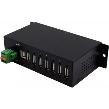 EXSYS EX-1179HMVS hub USB 2.0 industriale in metallo 7 porte con montaggio su guida DIN, 480 Mbit/s, protezione ESD, da -40 a 85°C