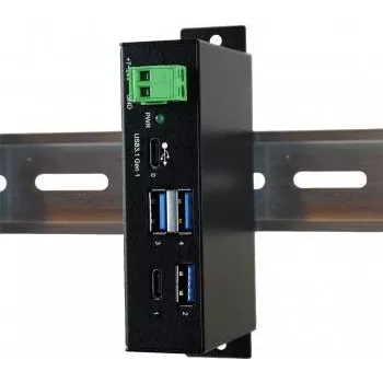 EXSYS EX-1195HMS hub USB 3.1 Gen 1 industriale a 4 porte con USB-C, montaggio su guida DIN, 9-48V DC
