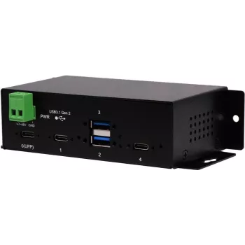 EXSYS EX-1274HMV Hub industriale USB 3.2 Gen 2 a 4 porte con 2x USB-A e 2x USB-C, metallo, montaggio su guida DIN/parete/rack