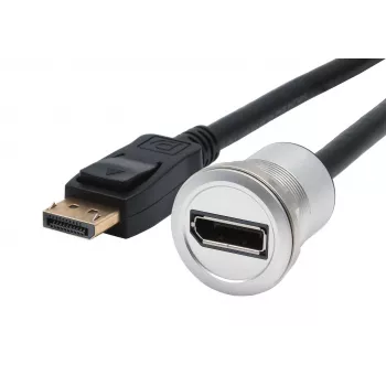 EXSYS EX-49185 Cavo adattatore DisplayPort per montaggio a pannello, 30 cm, connettore maschio su connettore femmina, corpo in metallo, 4K 60Hz