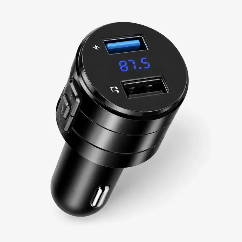 EXTRALINK Trasmettitore FM Bluetooth con 2x Caricabatterie USB, Vivavoce, Nero
