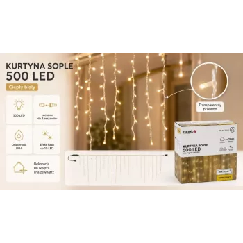 Extralink Icicle Tenda luminosa, 500 LED bianco caldo + flash freddo, lunghezza 3 + 20 m